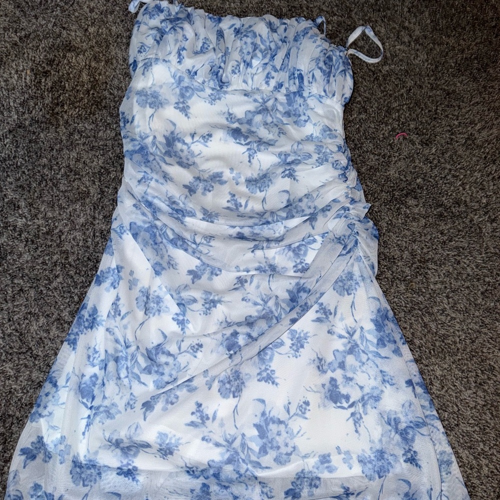 SHEIN Strapless Blue Floral Dress